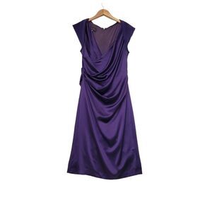 Talbot Runhof Dress Purple Satin Sleeveless Gathered Sheath‎ Couture Wedding L